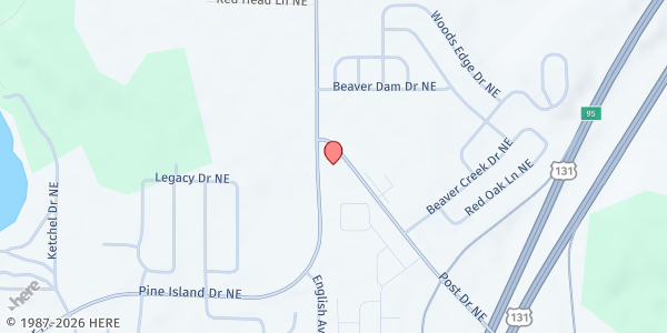 Map showing The Loaves & Fishes Food Pantry at 1200 Post Dr NE, Belmont, MI