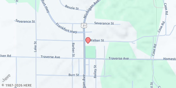 Map showing Benzonia Public Library at 891 Michigan Ave., Benzonia, MI