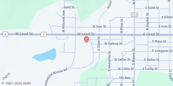 Map showing Gogebic-Ontonagon Community Action Agency Pantry at 100 S. Mill St, Bessemer, MI