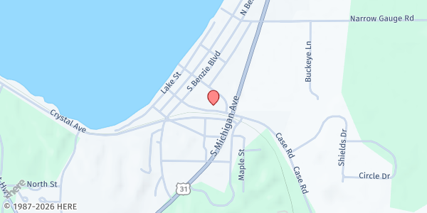 Map showing Darcy Library of Beulah at 7238 Commercial Ave., Beulah, MI