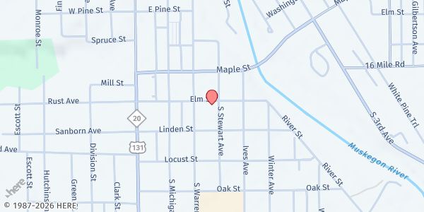 Map showing Angels Of Action at 200 S Stewart Ave, Big Rapids, MI