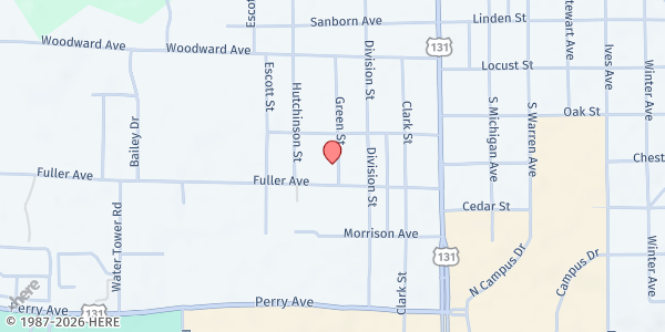 Map showing Faith Community Church at 610 Green St, Big Rapids, MI