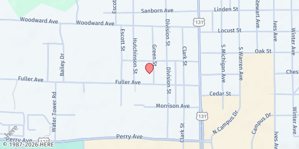 Map showing The Lord's Table Food Pantry at Faith Community Church at 610 Green Street, Big Rapids, MI