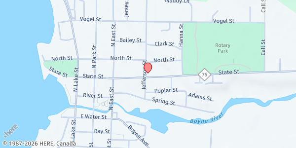 Map showing Boyne City Food Pantry - Food Distribution Center at 401 State St, Boyne City, MI