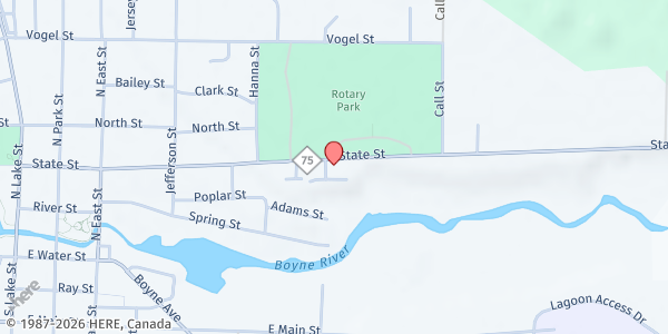 Map showing Good Neighbors Food Pantry at 624 State St, Boyne City, MI