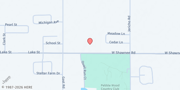Map showing Caring Cupboard/ Woodland Shores Baptist Church at 3555 Shawnee Road, Bridgman, MI
