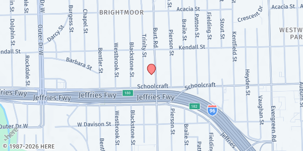 Map showing Cathedral of Faith at 13925 Burt Road, Brightmoor, MI