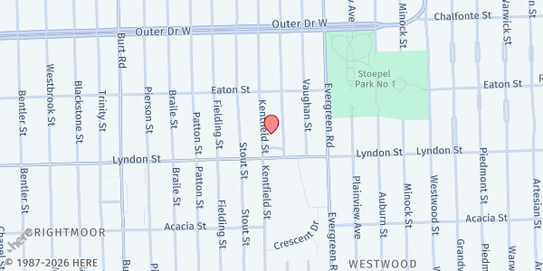 Map showing Citadel of Praise Food Pantry at 20280 Lyndon Street, Brightmoor, MI