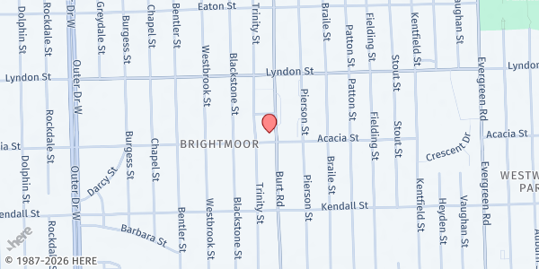 Map showing Detroit Northwest Seven Day Adventist Church at 14301 Burt Road, Brightmoor, MI