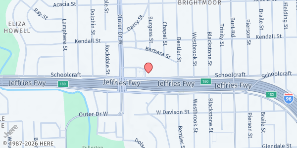 Map showing Foundation Khadimu Rassul of Michigan - Mobile Food Pantry at 21500 Schoolcraft Road, Brightmoor, MI