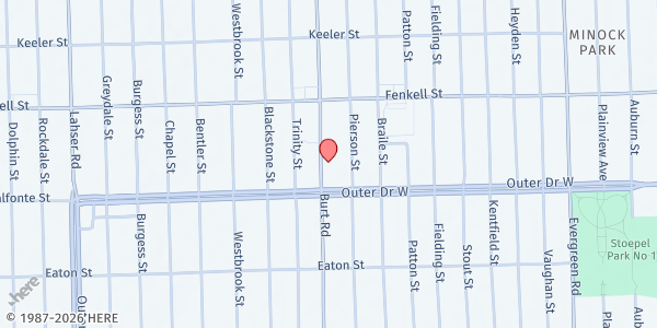Map showing Nexus Detroit - Brightmoor at 15042 Burt Road, Brightmoor, MI