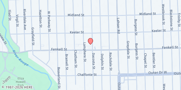Map showing St. Christine Christian Services at 15317 Dacosta Street, Brightmoor, MI