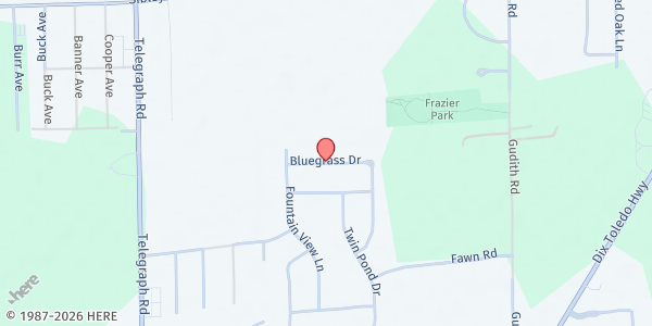 Map showing Calvary Lutheran Church at Bluegrass Drive, Brownstown Charter Township, MI