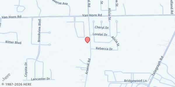 Map showing Faith Lutheran Church at 25402 Arsenal Road, Brownstown Charter Township, MI