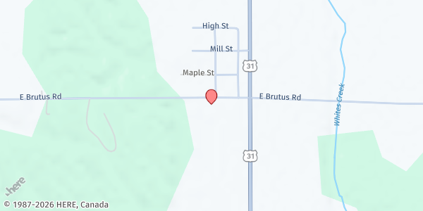 Map showing Huber/Brutus Friendship Center at 6436 E Brutus Rd, Brutus, MI
