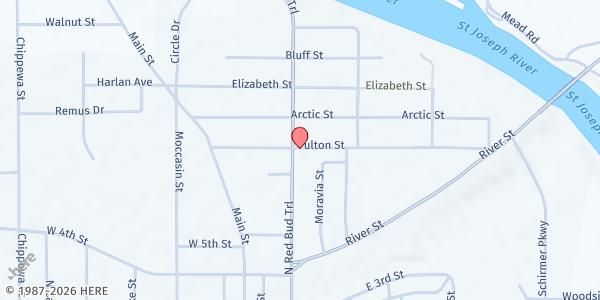 Map showing Redbud Area Ministries at 708 N. Redbud Trail, Buchanan, MI
