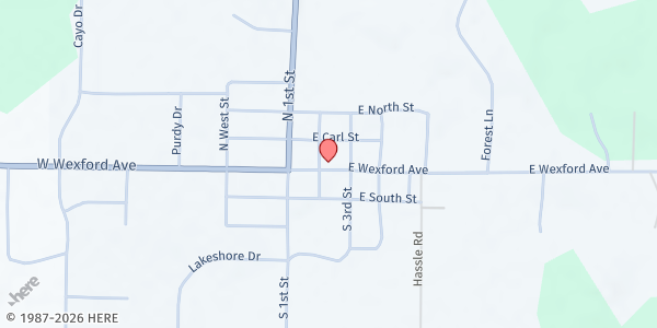 Map showing The Buckley Food Pantry at 205 E Wexford Avenue, Buckley, MI