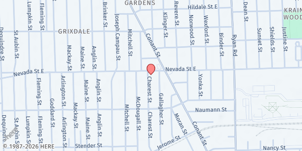Map showing Greater Apostolic Temple Church at 17950 Charest Street, Cadillac Heights, MI