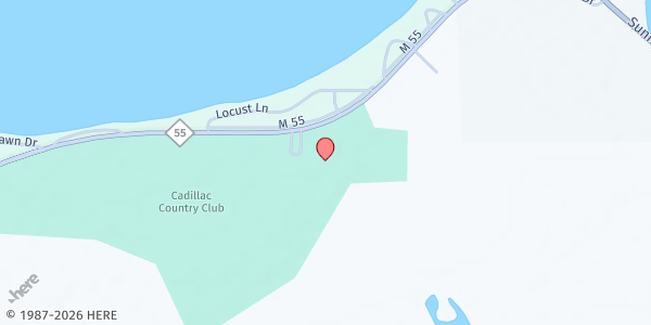 Map showing Cadillac Revival Center Community Food Pantry at 5676 M-55, Cadillac, MI