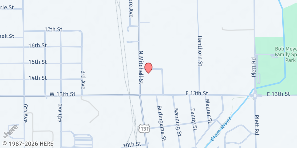 Map showing Wexford County Civic Arena at 1320 N Mitchell St, Cadillac, MI