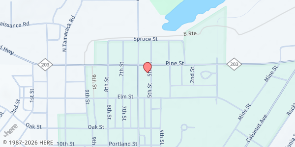 Map showing Copper County Angel Mission Food Pantry at 433 5th St, Calumet, MI