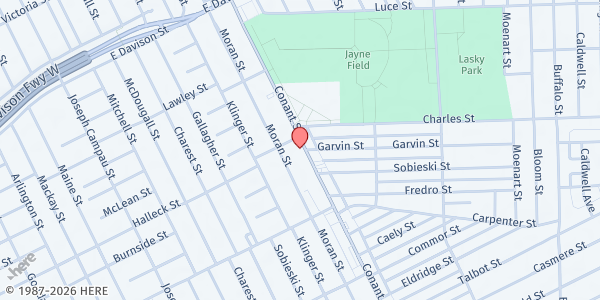 Map showing Full Gospel Church of The Sons of God at 12461 Conant, Campau/Banglatown, MI