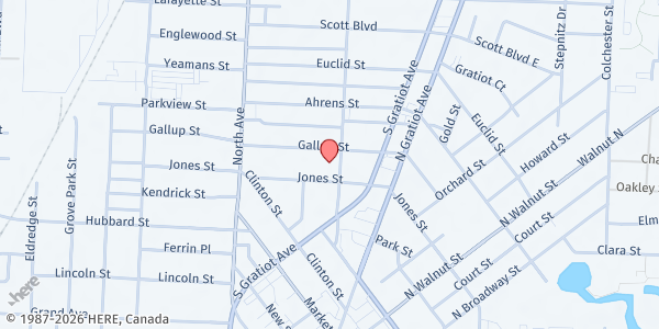Map showing Covenant Christian Center at 91 Welts Street, Canfield Manor, MI