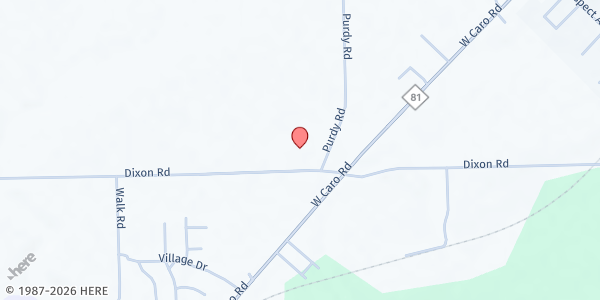 Map showing Caro Church of the Nazarene at 1494 Purdy Rd, Caro, MI