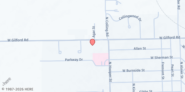 Map showing First Baptist Church at 1535 W Gilford Rd, Caro, MI