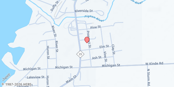 Map showing Caseville United Methodist Church at 6495 Main Street, Caseville, MI