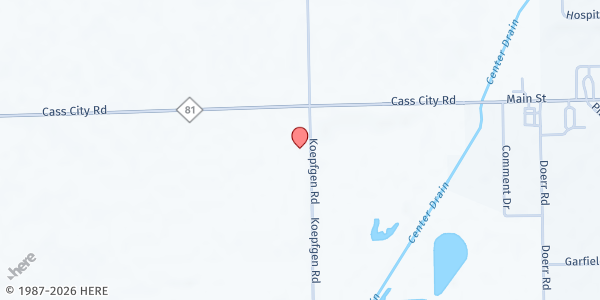 Map showing Cass City Missionary Church at 4449 Koepfgen Rd, Cass City, MI