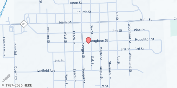 Map showing Living Word Church of God at 6536 Houghton St, Cass City, MI
