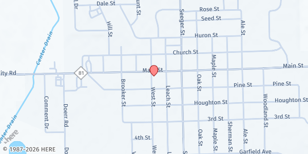 Map showing Revive Ministries of CCMC at 6400 Main Street, Cass City, MI