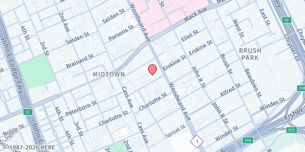 Map showing COTS (Shelter) - Cass Corridor at 26 Peterboro Street, Cass Corridor, MI