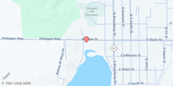 Map showing St. Paul Lutheran Church at 305 W. State St., Cassopolis, MI