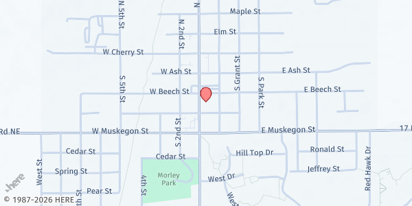 Map showing Cedar Springs Community Food Pantry at 140 South Main Street, Cedar Springs, MI