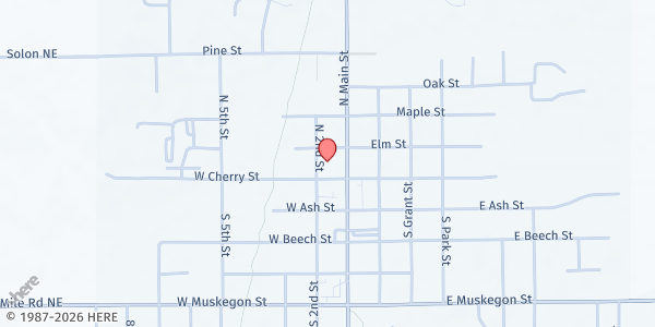 Map showing Cedar Springs Fire Department at 38 N. 2nd Street NE, Cedar Springs, MI
