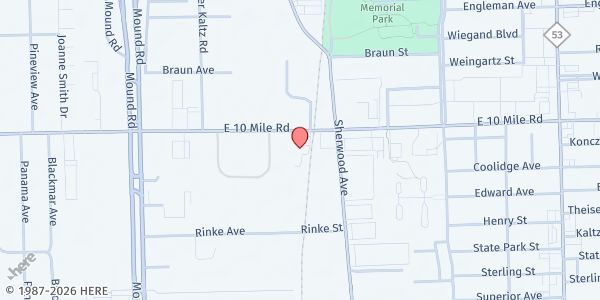 Map showing Giving Hearts at 6490 East 10 Mile Road, Center Line, MI