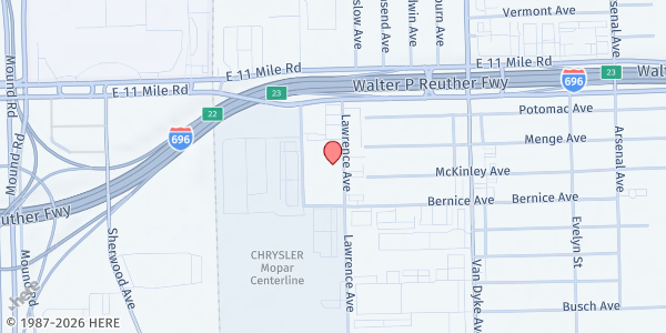 Map showing South Eastern Michigan Indian, Inc at 26641 Lawrence Avenue, Center Line, MI