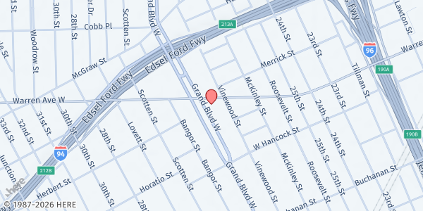 Map showing Carter Metropolitan CME Church at 1512 West Grand Boulevard, Chadsey Condon, MI