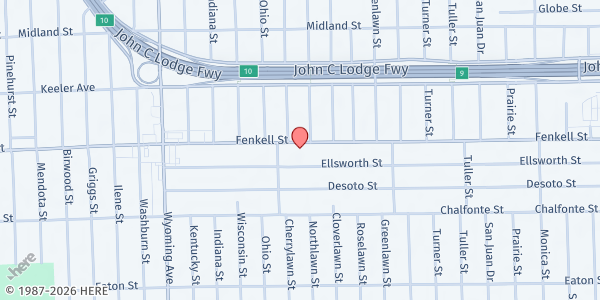 Map showing New Liberty Community Services - Food Distribution Center at 8425 Fenkell Avenue, Chalfonte, MI