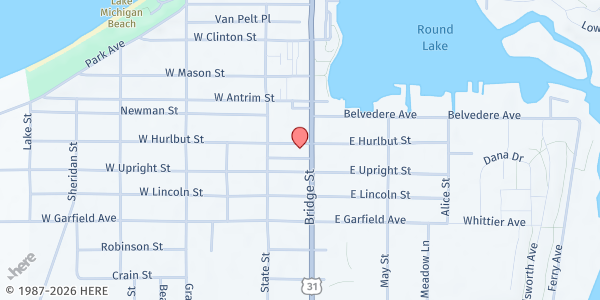 Map showing Charlevoix Community Food Pantry at 100 W Hurlbut St, Charlevoix, MI
