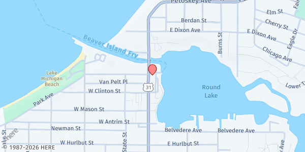 Map showing Charlevoix Community Food Pantry at 100 W. Hulbert St, Charlevoix, MI