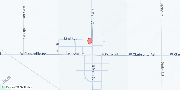 Map showing Saranac Clarksville District Library - Clarksville Branch at 165 N. Main Street, Clarksville, MI
