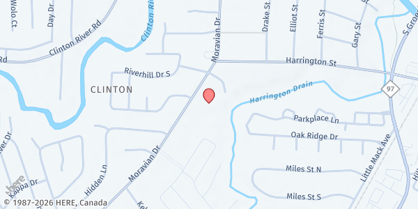 Map showing Central Bible Church at 38900 Moravian Drive, Clinton Township, MI