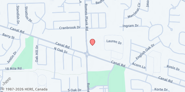 Map showing St. Paul Tarsus at 41300 Romeo Plank Road, Clinton Township, MI