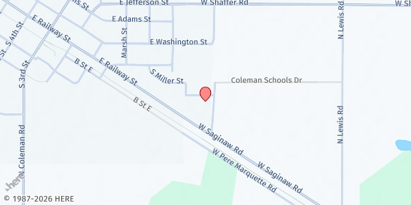 Map showing Greater Midland Coleman Family Center at 4839 N. Coleman Schools Dr., Coleman, MI