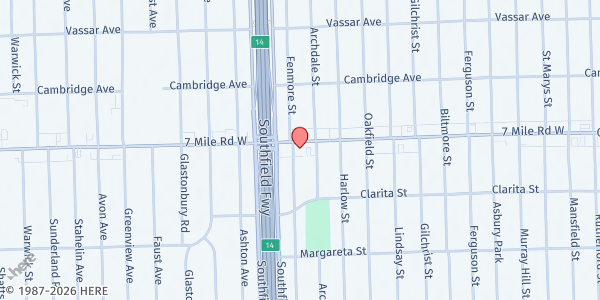 Map showing Chase | Detroit Public Library - College Park at 17731 West Seven Mile Road, College Park, MI