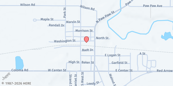 Map showing North Berrien Fire Department at 170 Washington St., Coloma, MI