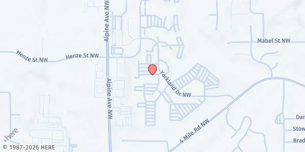 Map showing Bookmobile - York Creek Apartments at 650 York Creek Dr NW, Comstock Park, MI